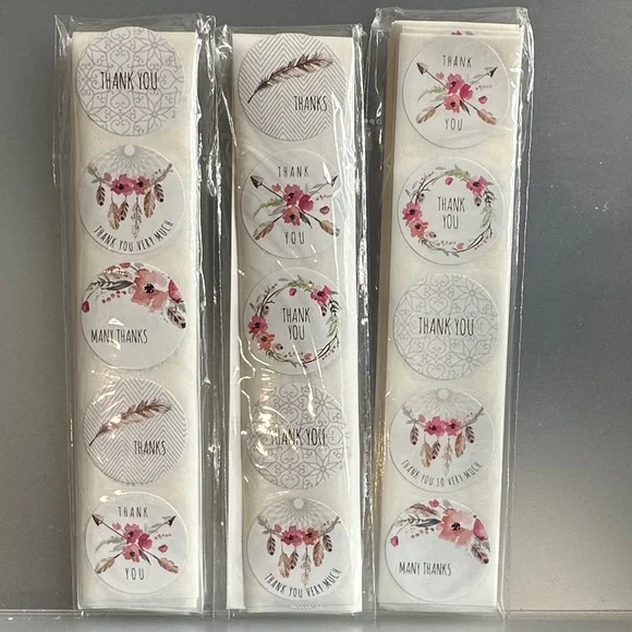 300 1 Inch Boho Floral Thank You Sticker Set - Picture 1 of 8